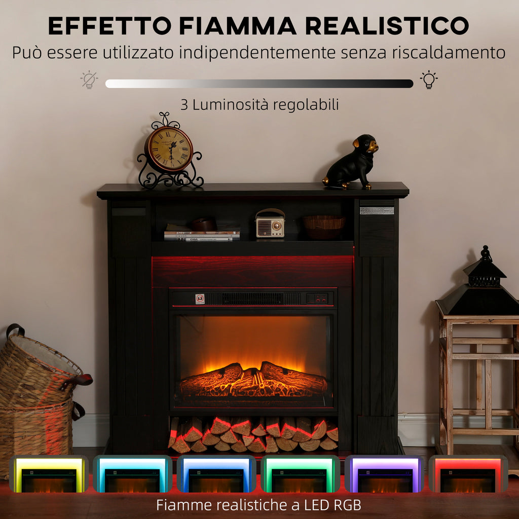 1800W Adjustable Electric Fireplace with 3D Flame, Shelf, Timer and Remote Control, 105x27x97 cm, Black