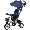 Tricycle Stroller for Children with Handlebar, Adjustable Sunshade and Safety Belt, Dark Blue - Borgè
