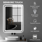 Bathroom Mirror with Touch Switch, 3-Temperature LED Light and Anti-Fog, 70x100cm