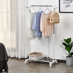 Adjustable Height Clothes Rail with Storage Base and 4 Wheels, 68.5x42x87-145 cm