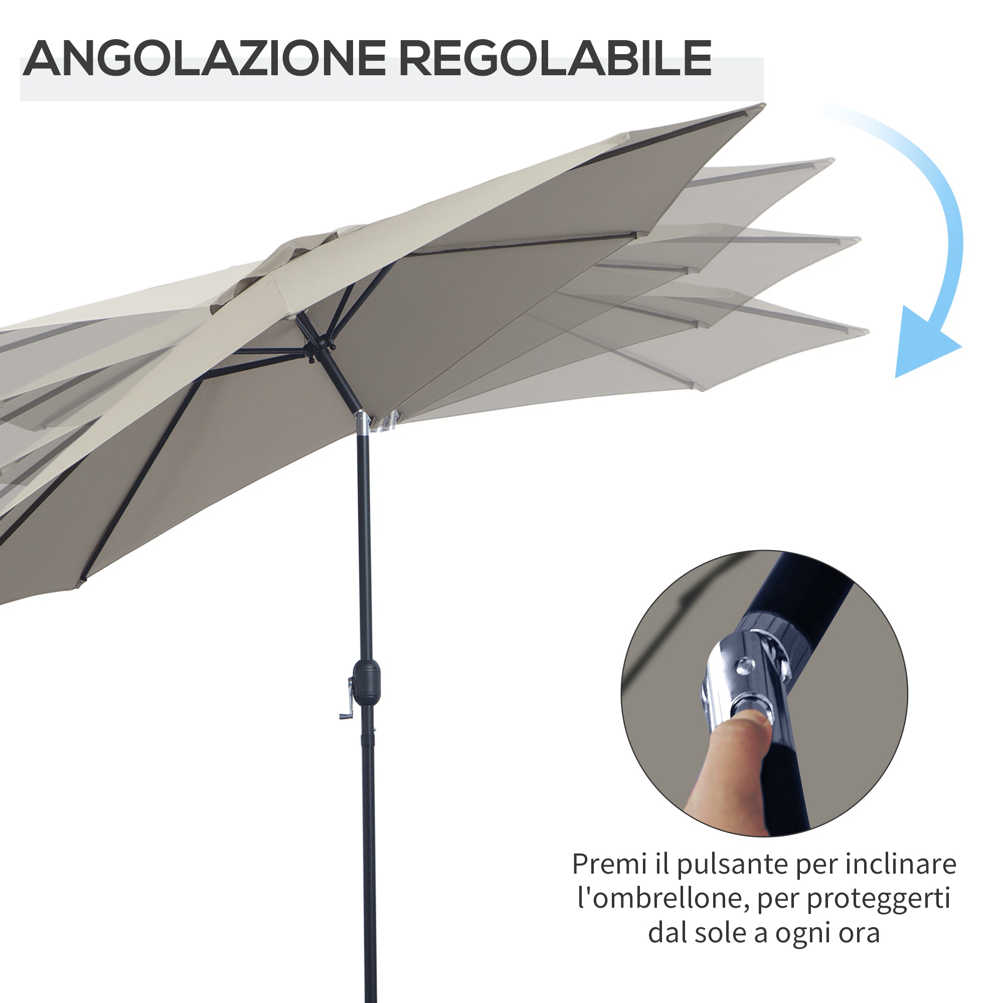 Outsunny 3x2.50 m Tilting Garden Umbrella with Crank and Removable Pole, Light Grey
