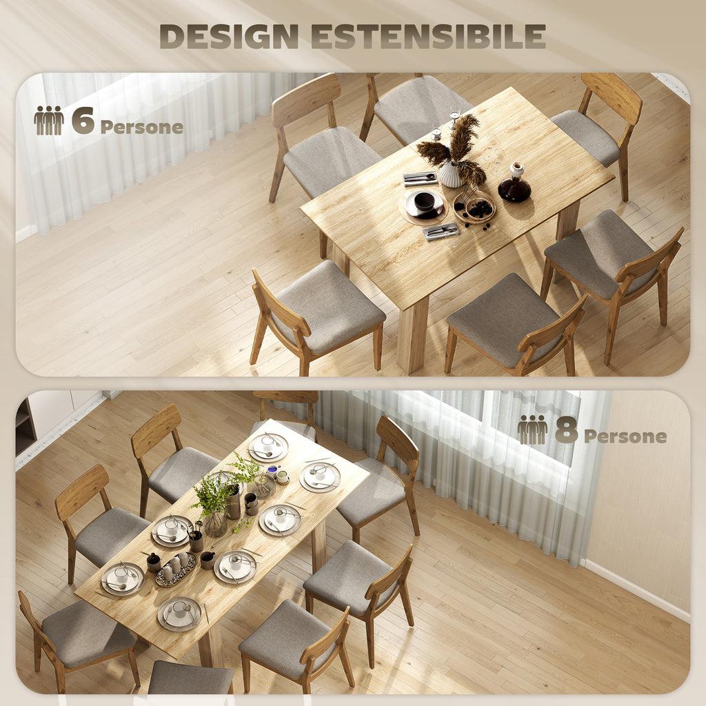 Extendable Dining Table for 6-8 People, 140-180 x 80 cm, Wood Color