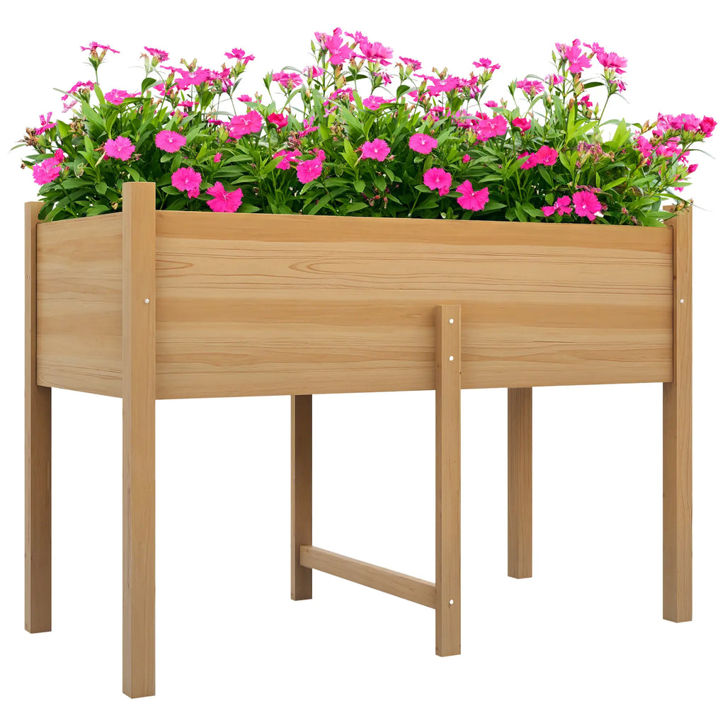 Raised Garden with 2 Drainage Holes and Non-Woven Fabric Bag, Made of Fir Wood, 115x55x80 cm