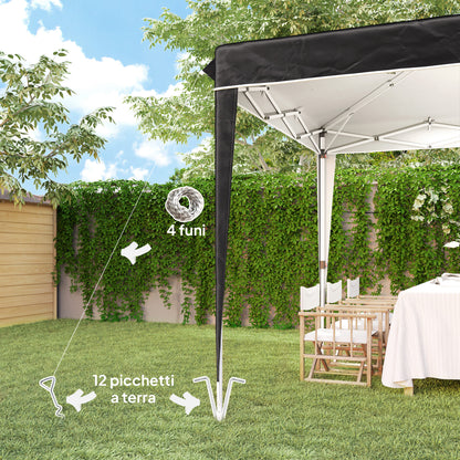 Gazebo 3x3m for 6-9 People Adjustable Height with Drainage Holes, in Metal and Black Oxford Fabric