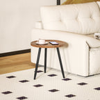 Round Coffee Table with Raised Edge and 3 Legs, in Wood and Steel, Ø40x39 cm, Black and Wood Color