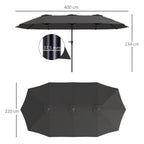 Double Umbrella with Air Vents and Crank, in Metal and Polyester, 4x2.2x2.34 m, Black and Dark Gray