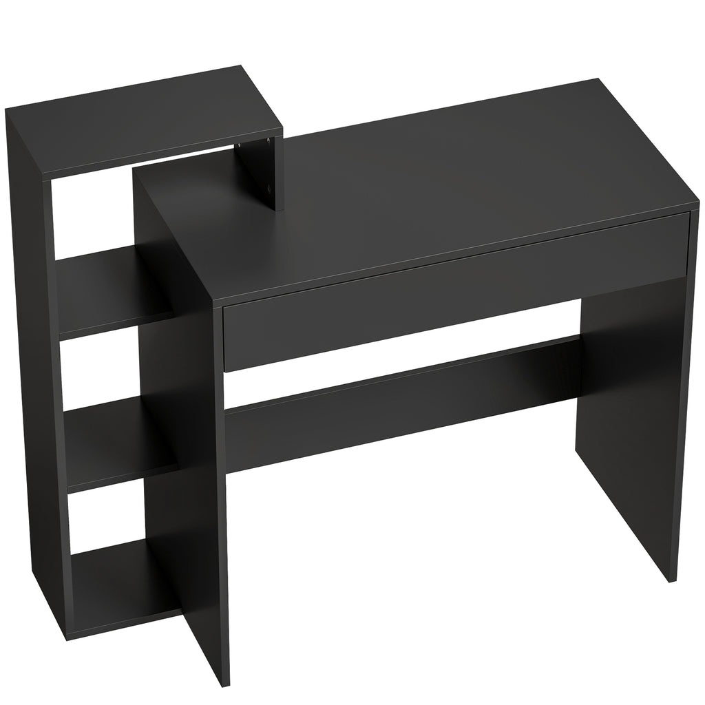 HOMCOM Modern PC Desk with 3 Open Shelves and Drawer, Black Wood, 100x40x90 cm