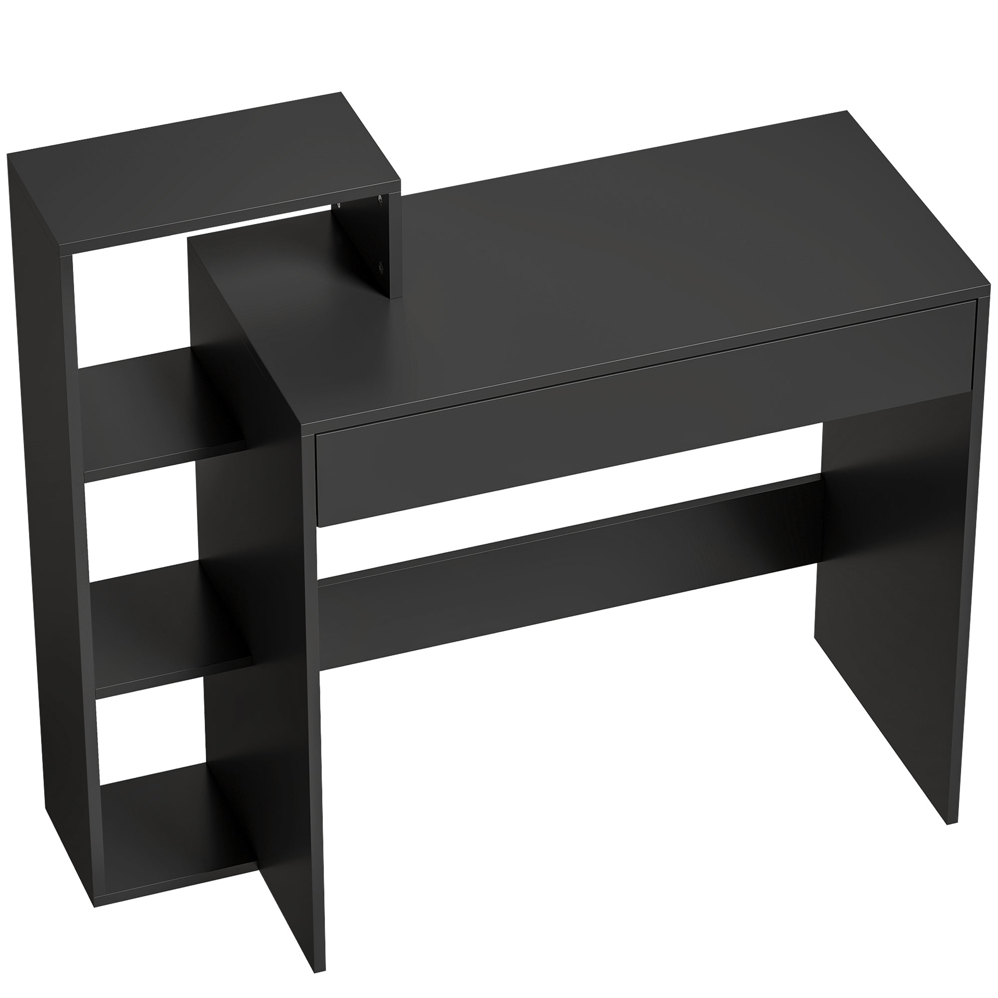 HOMCOM Modern PC Desk with 3 Open Shelves and Drawer, Black Wood, 100x40x90 cm