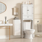 HOMCOM Bathroom Cabinet with 2 Adjustable Glass Shelves and Handleless Door, Gloss White