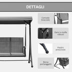 Outsunny 3-Seater Garden or Terrace Swing with Adjustable Canopy and Storage Pockets, Dark Grey, 196 x 128 x 172 cm