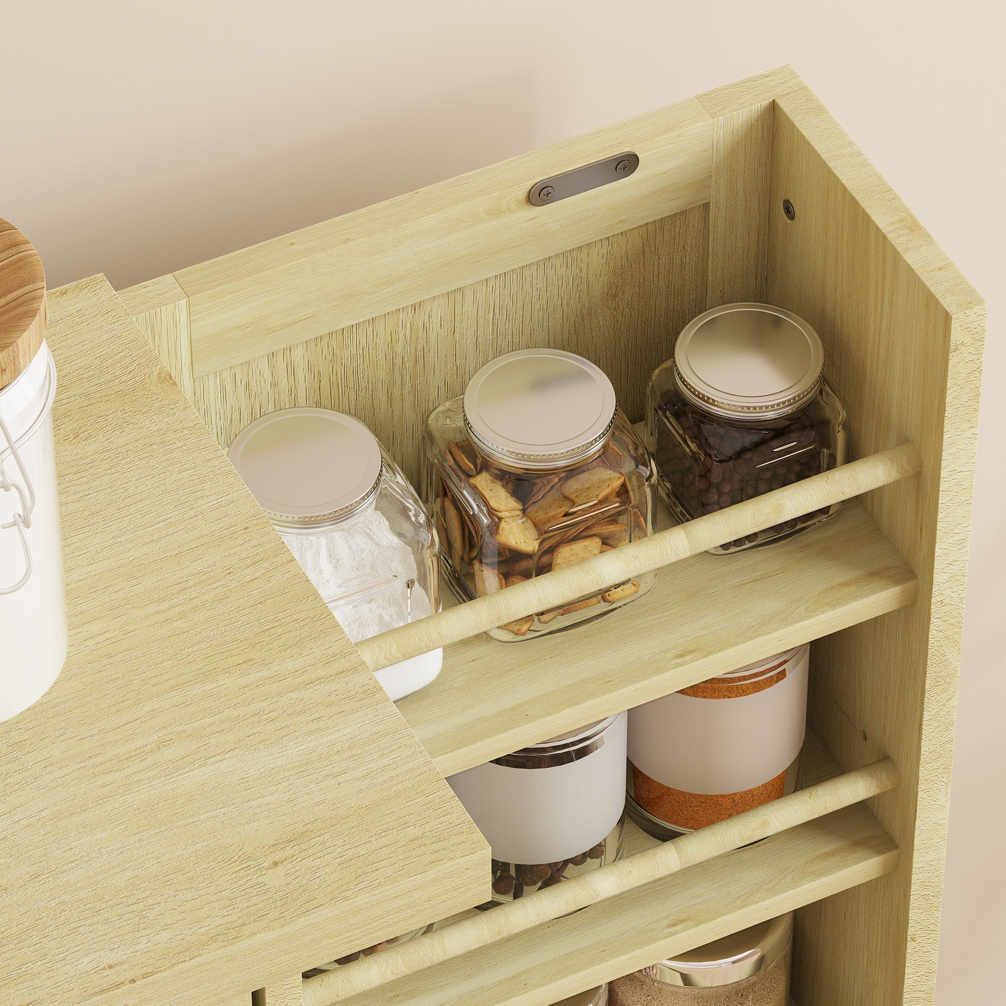 HOMCOM 104cm Pantry, 12 Spice Racks, Adjustable Shelves, Natural Wood.