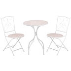 3-Piece Garden Set with 2 Folding Chairs and 1 Mosaic Table, White