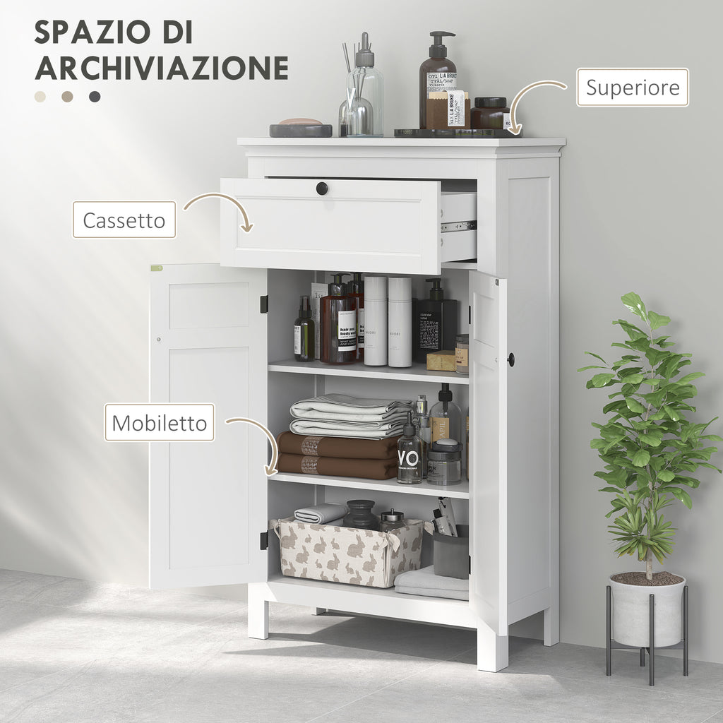 Bathroom Cabinet with 2 Doors and Drawer, Space-Saving Bathroom Cabinet with Adjustable Shelves, 60x30x102.5 cm, White