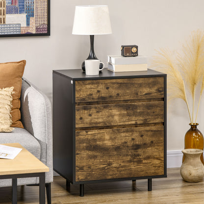 Chest of Drawers with 3 Drawers in Chipboard in Rustic Style, 60x45x75cm, Brown and Black