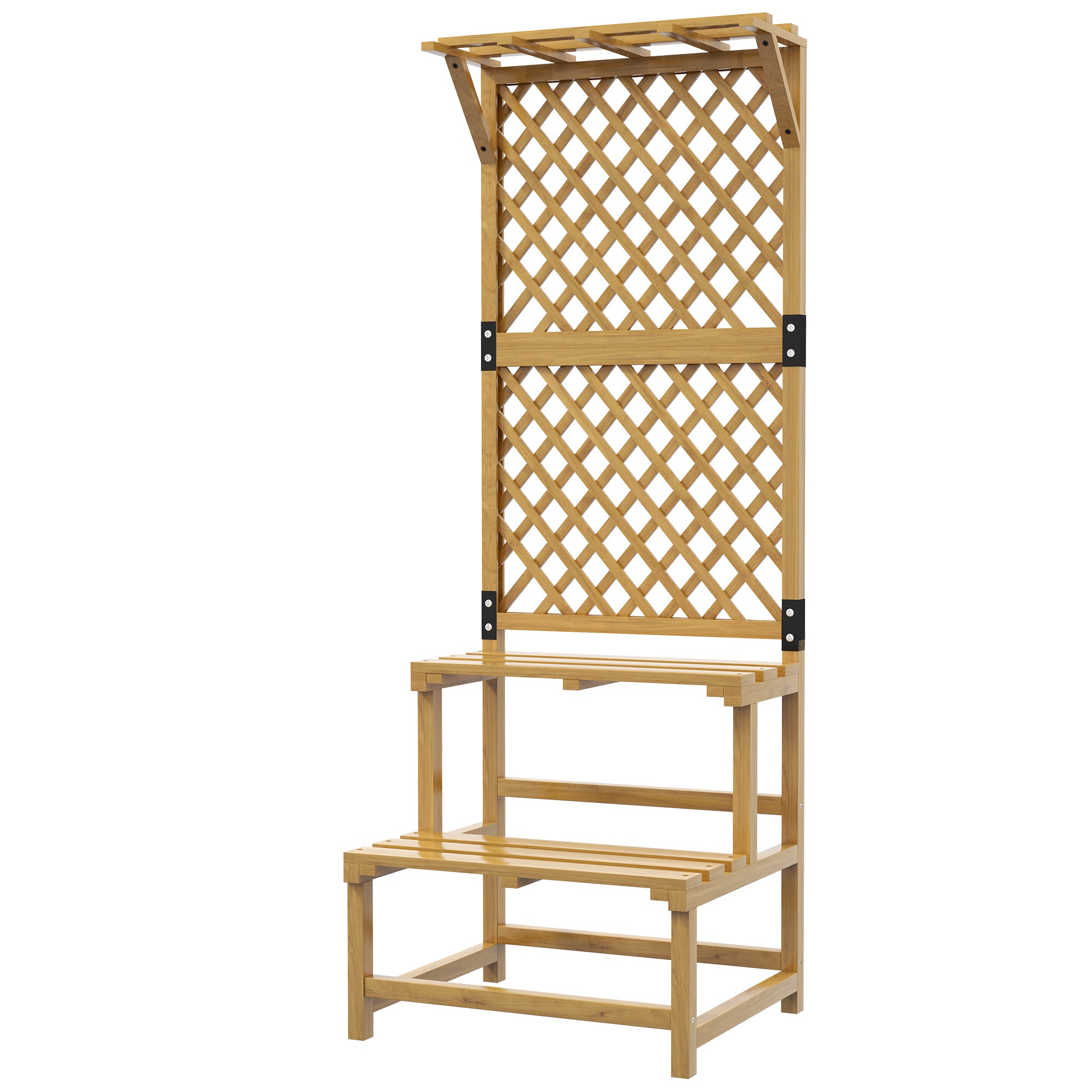 Outsunny Planter with 2-Tier Grille with Roof and Slatted Shelves, in Fir Wood, 60x50x166 cm - Borgè