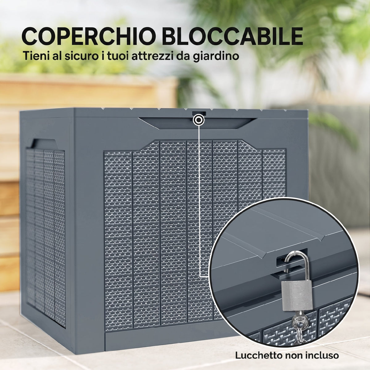 Outsunny Waterproof Garden Storage Box with Handles, PP, 56x41x50 cm, Light Grey