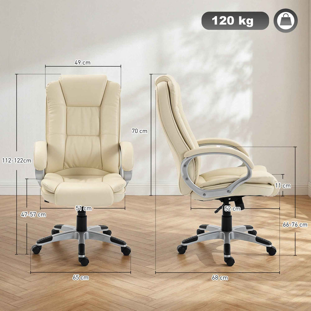HOMCOM PU Leather Swivel Office Chair with Rocking, High Backrest and Adjustable Height, Beige