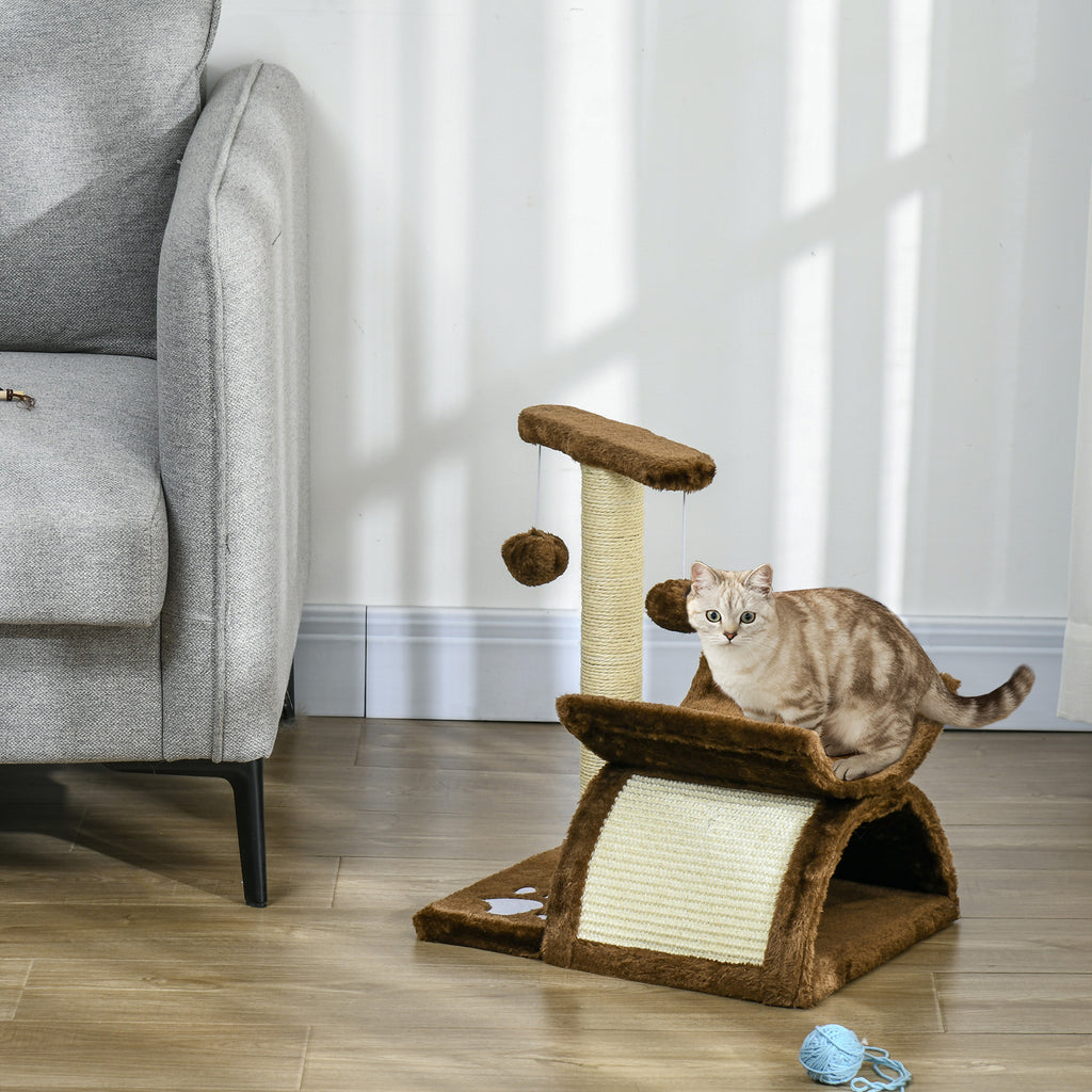 Cat Scratching Post, Cat Tree, Cat Toy, with Bed, 2 Hanging Balls in Natural Sisal, Height 43cm
