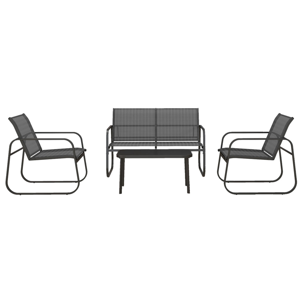 Outsunny 4-Piece Garden Lounge Set with 2 Armchairs, 2-Seater Sofa and Table, Black