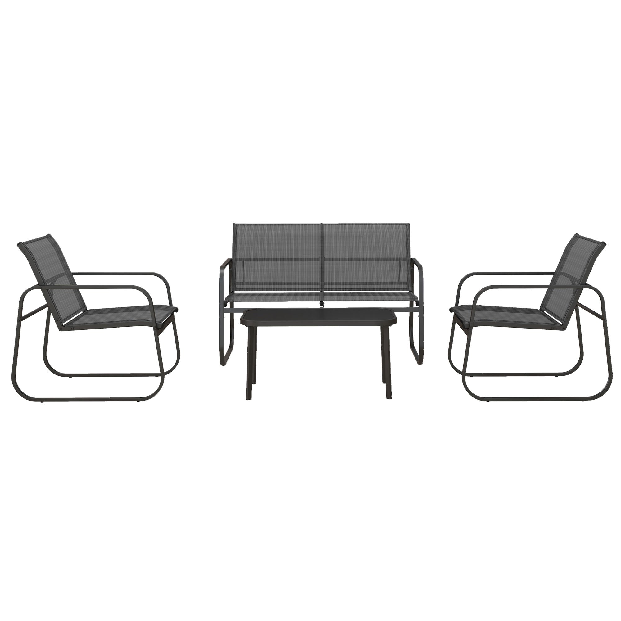 Outsunny 4-Piece Garden Lounge Set with 2 Armchairs, 2-Seater Sofa and Table, Black
