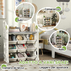 4-Tier Toy Storage Rack with 9 Bins and Side Hook, HDPE, 77x42x94 cm, Cream White