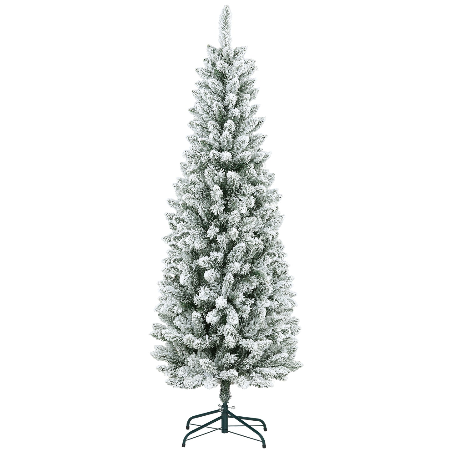 CHRISTMAS TREE - 180cm Christmas Tree with 479 Snowy Branches, Tall and Narrow Design with Folding Base, Green