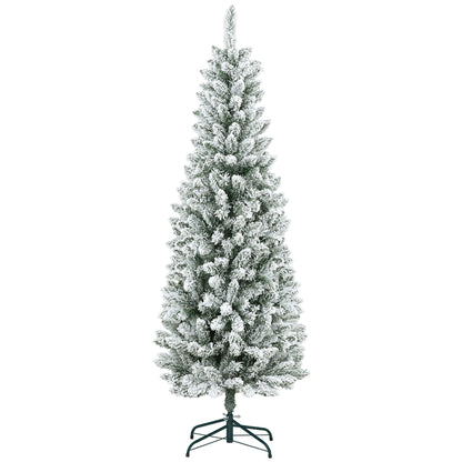 CHRISTMAS TREE - 180cm Christmas Tree with 479 Snowy Branches, Tall and Narrow Design with Folding Base, Green