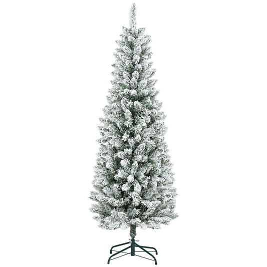 CHRISTMAS TREE - 180cm Christmas Tree with 479 Snowy Branches, Tall and Narrow Design with Folding Base, Green