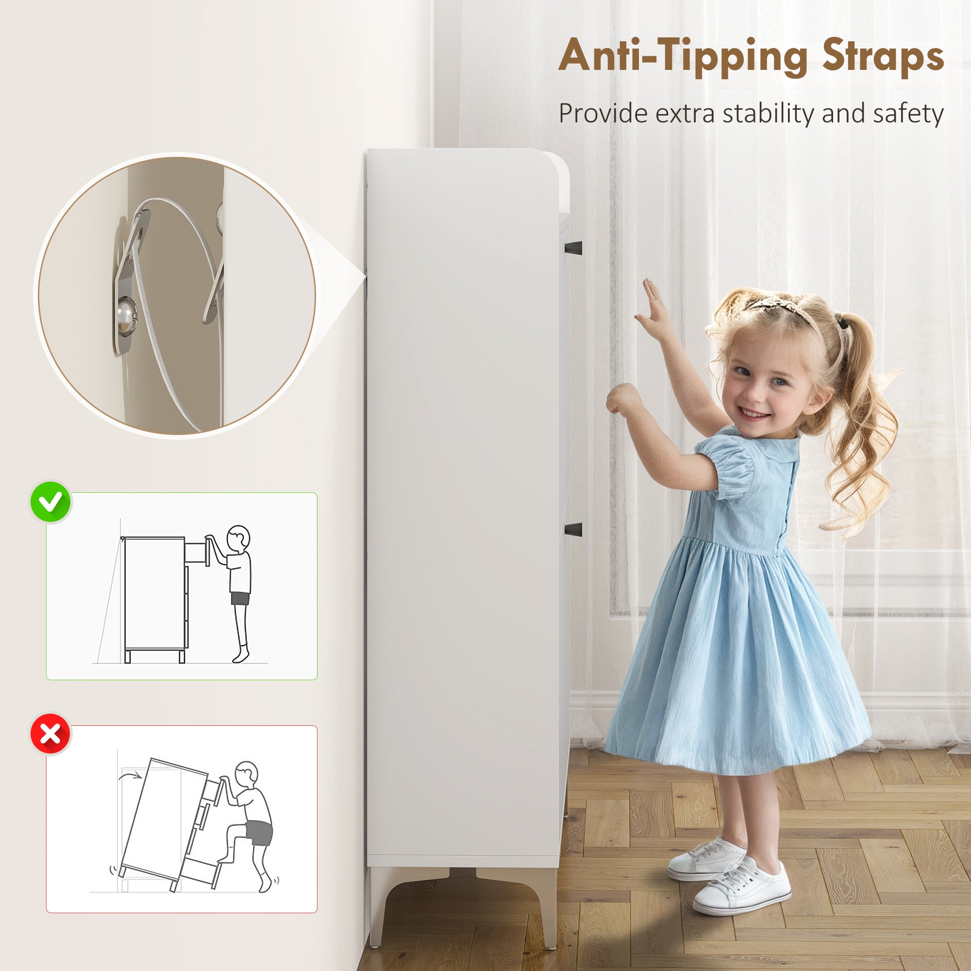 Slim Shoe Rack with 2 Flap Drawers and Adjustable Shelves, Made of Wood and Metal, 80x24x101 cm, White