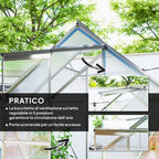 Outsunny Polycarbonate and Aluminum Greenhouse with Hinged Door and Roof Window, 192.5x131x200 cm, Silver