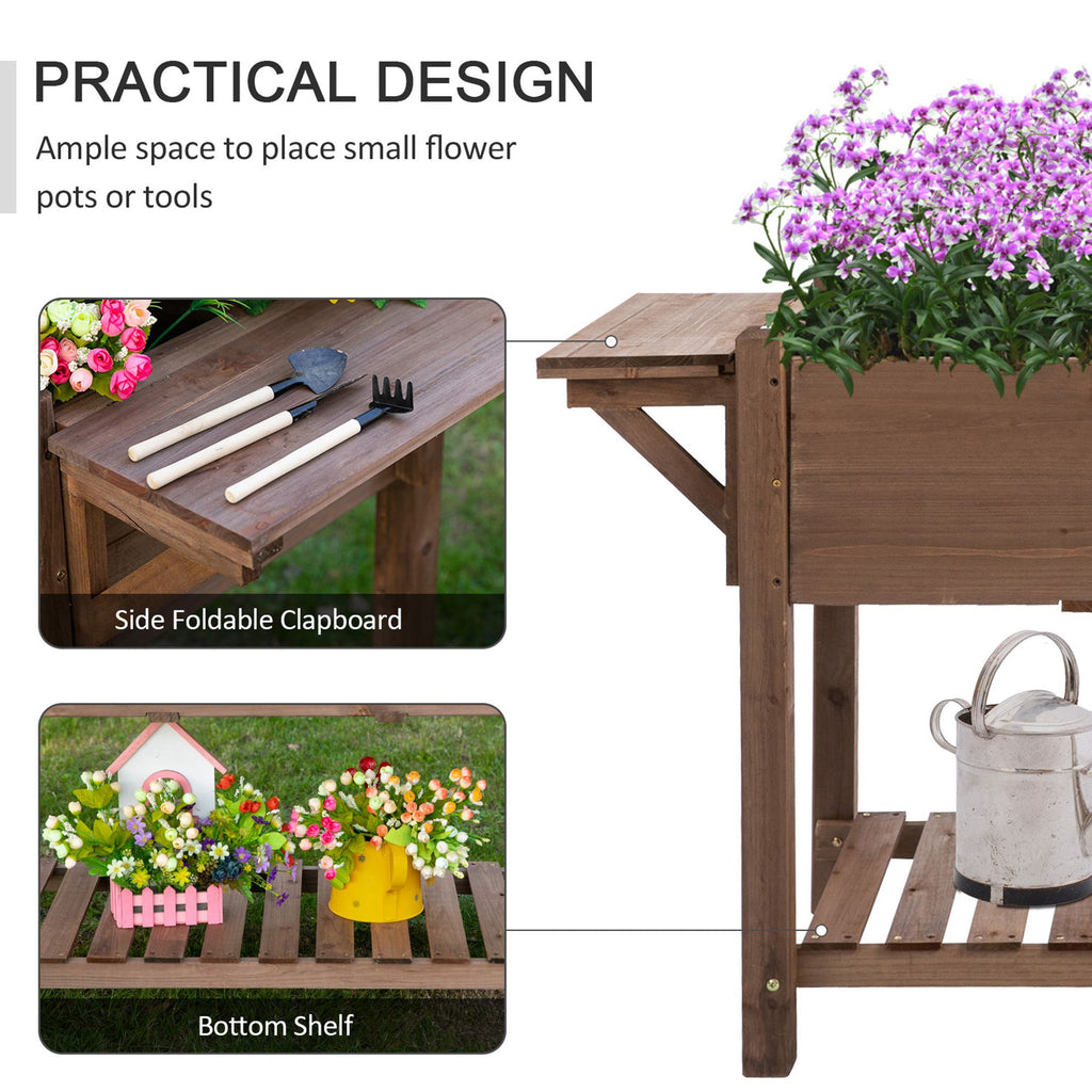 Outsunny bed for raised wooden vegetable garden with folding shelf and lower shelf, 123x54x74cm - Borgè