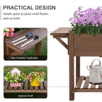 Outsunny bed for raised wooden vegetable garden with folding shelf and lower shelf, 123x54x74cm - Borgè