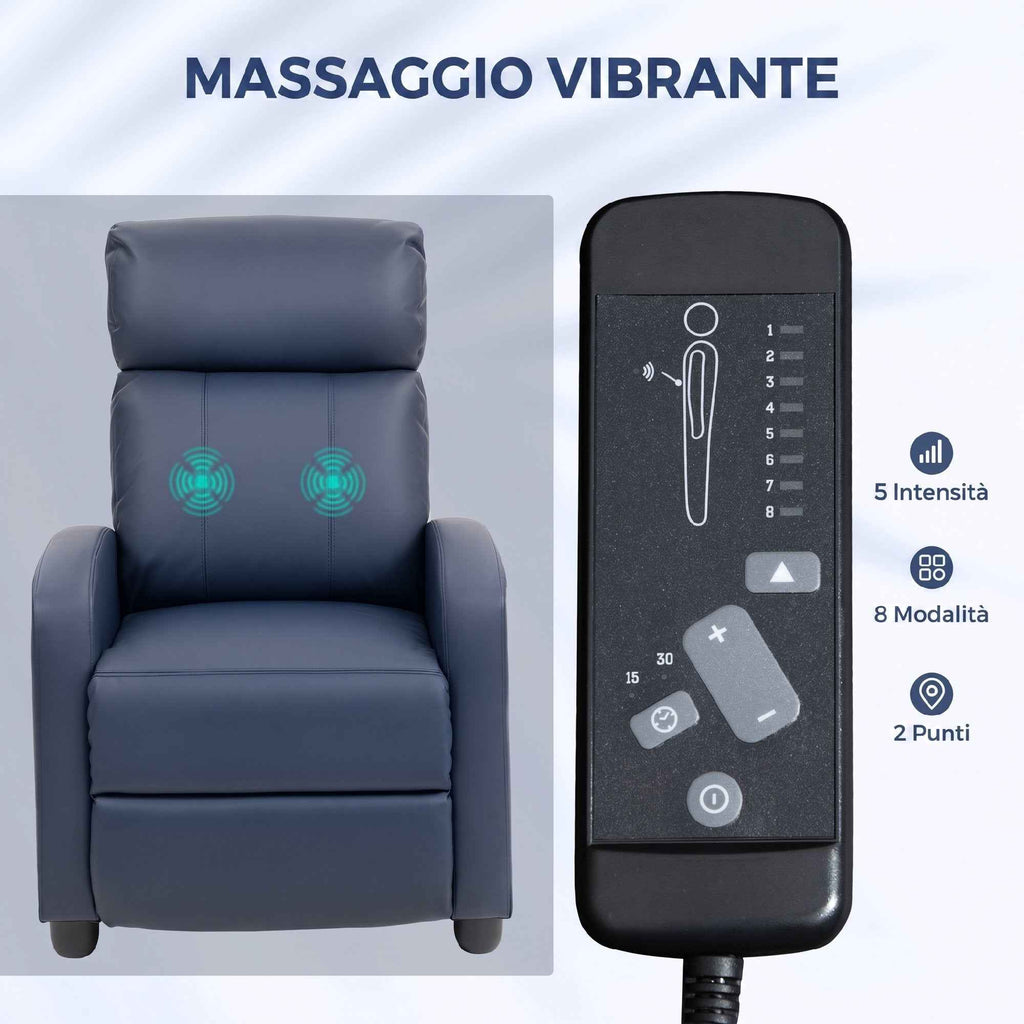 HOMCOM PU Leather Massage Recliner Chair with Remote Control and Footrest, 68x88x98 cm, Dark Blue