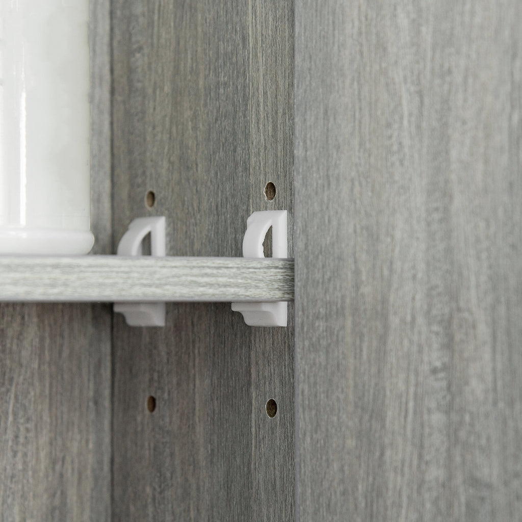 4 Section Mirror Cabinet with Adjustable Shelves, Wood and Glass, 90x15x75 cm, Grey