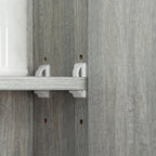 4 Section Mirror Cabinet with Adjustable Shelves, Wood and Glass, 90x15x75 cm, Grey