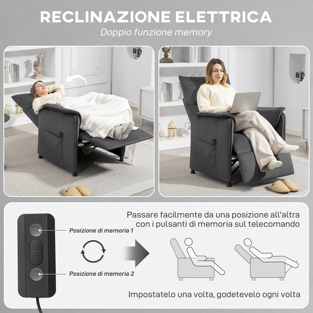Electric Recliner Chair with Remote Control and Footrest, in Velvet Effect Fabric, 80x83x104 cm, Black