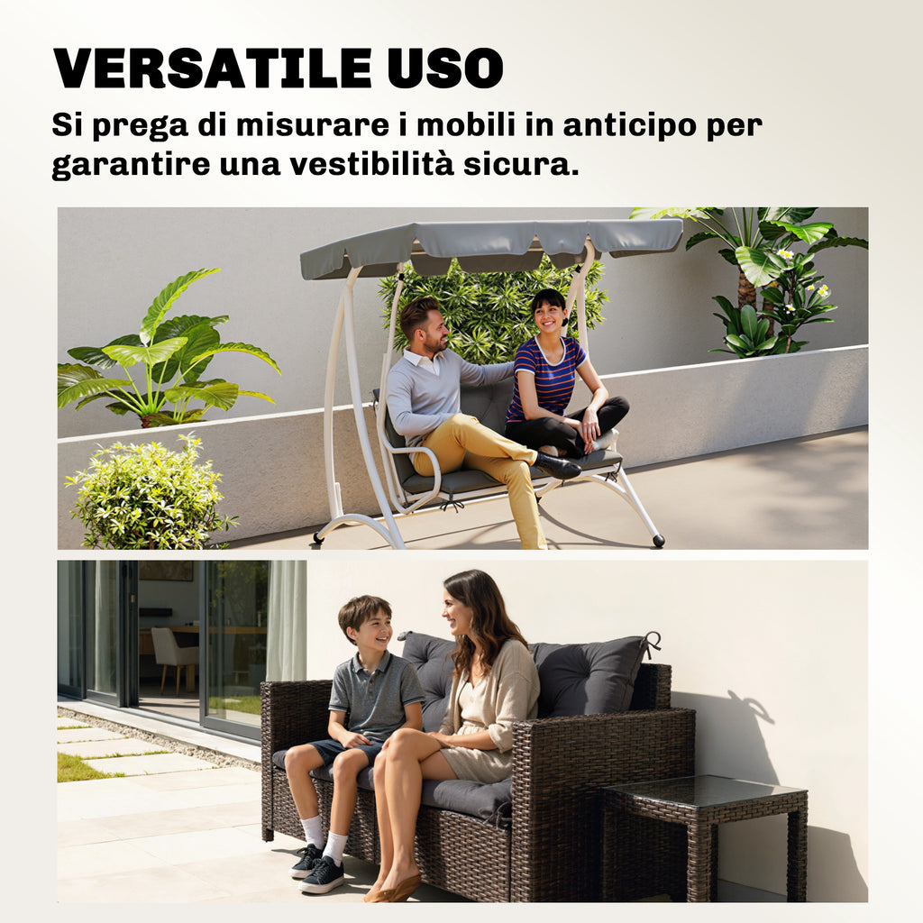 Outsunny 2-Person Capitonné Garden Cushion with 6 Ties, Cotton and Polyester, 150x98x8 cm, Dark Grey