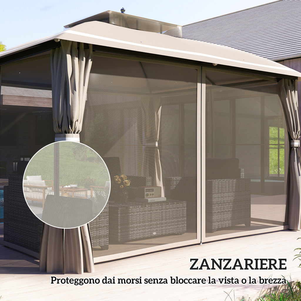 Garden Gazebo 3.7 x 3 m with Mosquito Net, Side Curtains and Double Roof, Beige