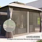 Garden Gazebo 3.7 x 3 m with Mosquito Net, Side Curtains and Double Roof, Beige