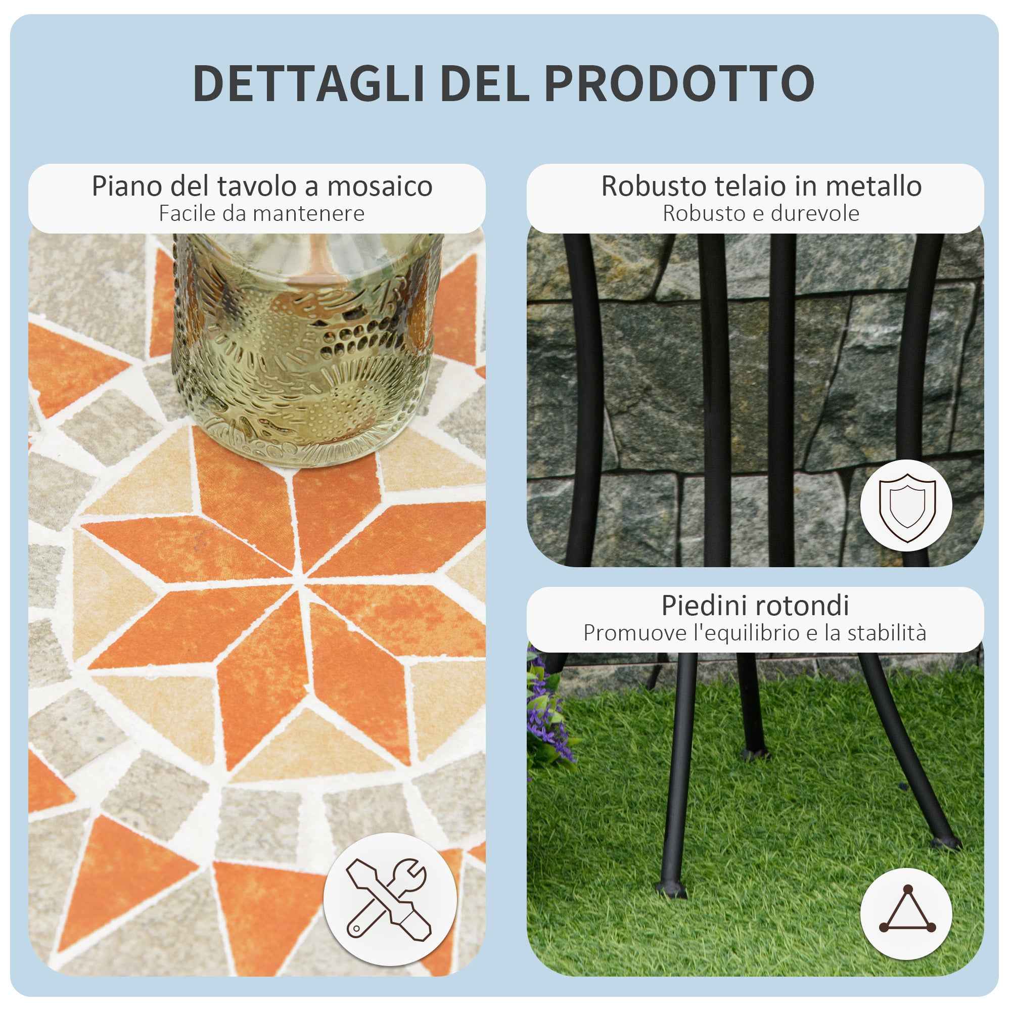 Outsunny Round Outdoor Coffee Table with Mosaic Ceramic Top, Metal, Ø35.5x53.5 cm, Multicolored