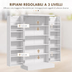 HOMCOM Kitchen Cabinet with 5 Central Shelves and 2 Side Shelves at 6 Levels, in MDF, 60x30x104 cm, White - Borgè