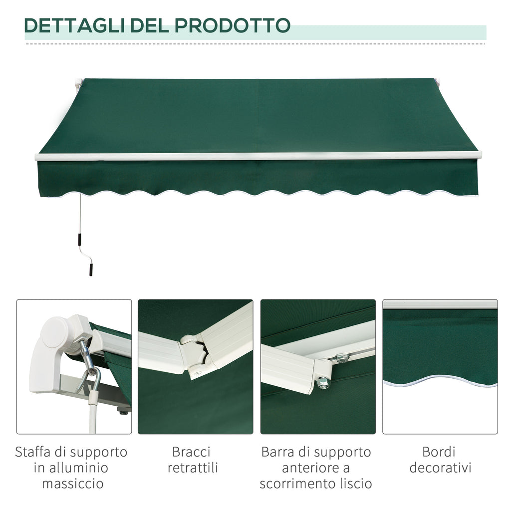 Outsunny 3x2m Adjustable Angle Crank Awning in Aluminum, Steel and Green Polyester