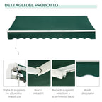 Outsunny 3x2m Adjustable Angle Crank Awning in Aluminum, Steel and Green Polyester