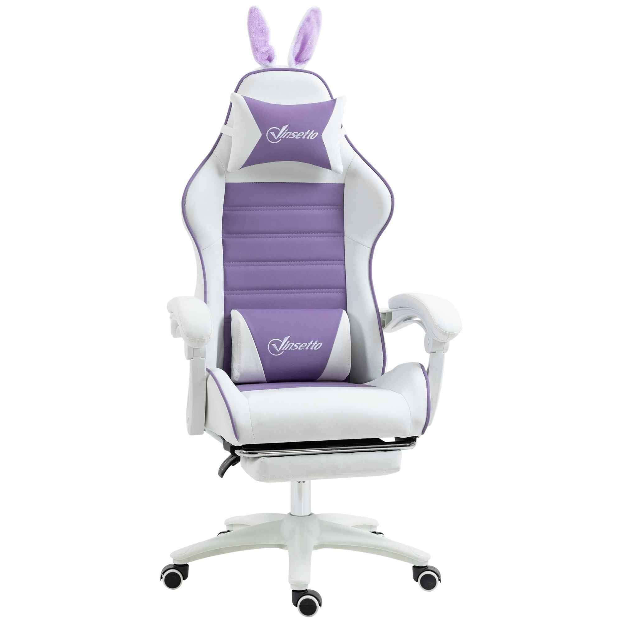 Vinsetto Gaming Chair with Rabbit Ears, Footrest, Cushions, Reclining and Adjustable Height, Purple