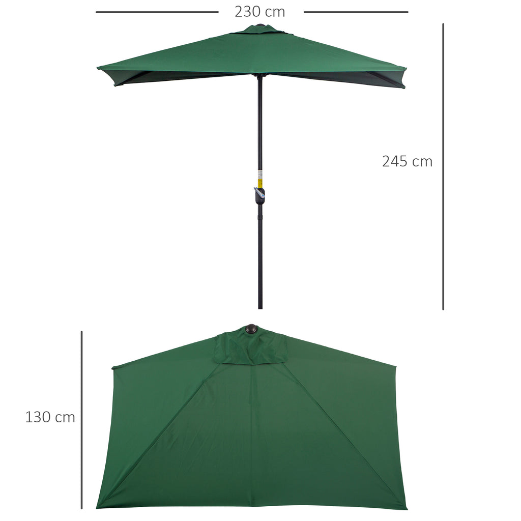 Space-Saving Mezzaluna Wall Umbrella with Crank Opening, Green
