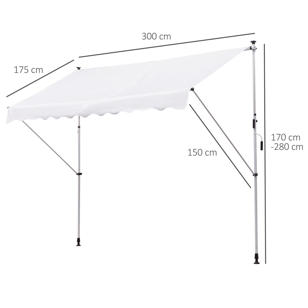 Outsunny 3x1.5m Arm Awning with Crank and Telescopic Structure, White
