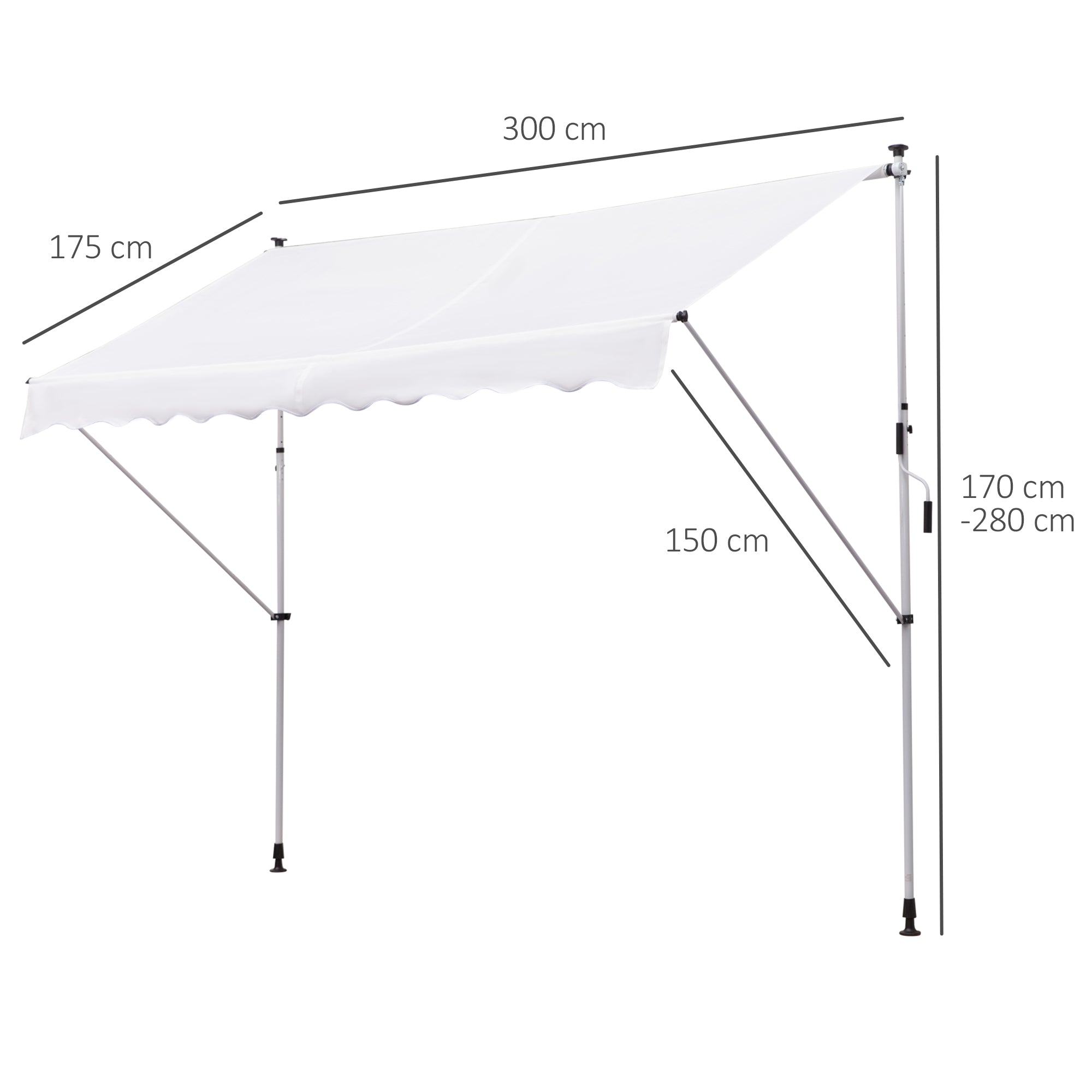 Outsunny 3x1.5m Arm Awning with Crank and Telescopic Structure, White
