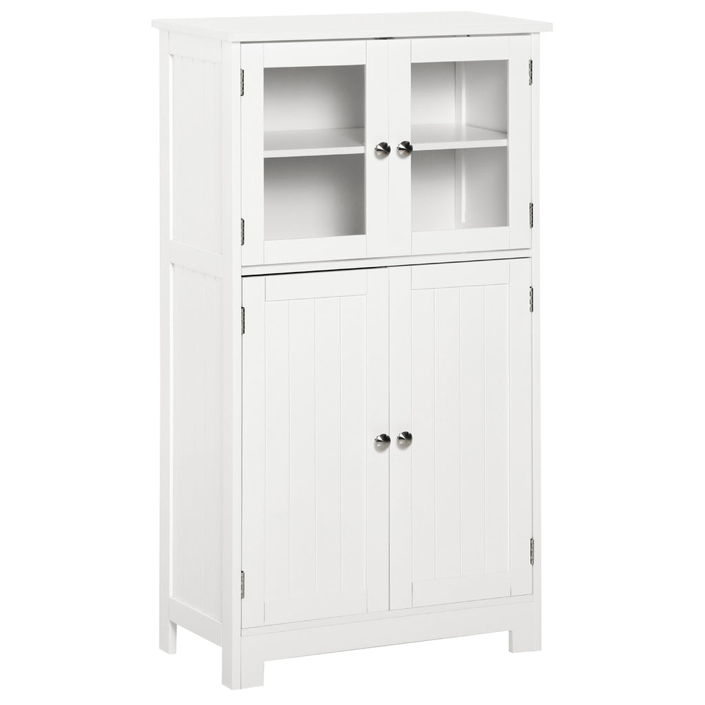 Bathroom Cabinet with Two Cabinets, Glass Doors and Adjustable Shelf, 60x30x108.5 cm, White