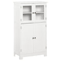 Bathroom Cabinet with Two Cabinets, Glass Doors and Adjustable Shelf, 60x30x108.5 cm, White