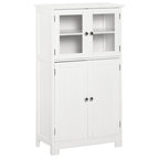 Bathroom Cabinet with Two Cabinets, Glass Doors and Adjustable Shelf, 60x30x108.5 cm, White